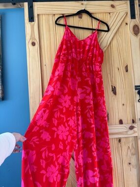 SHEIN Red & Pink Floral Maxi Dress Spaghetti Strap Size L